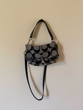 Coach Black and Gray Signature Canvas Small Shoulder Bag